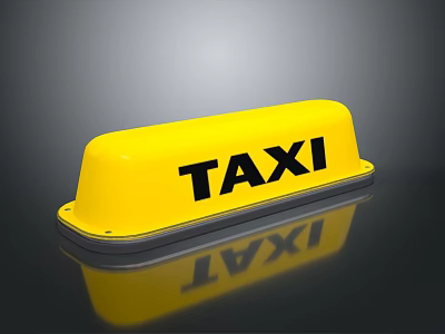 Yellow Taxi Roof Sign with Black TAXI Lettering and Reflection Effect on Dark Background 3d model
