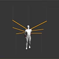 Silver Robot Character With Spider-like Yellow And White Lines On Dark Reflective Surface