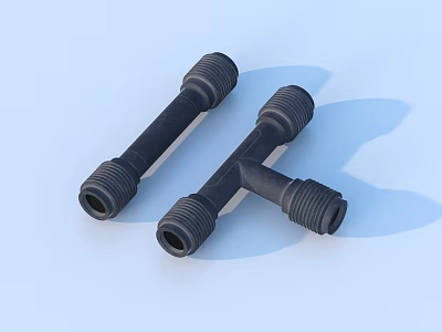 Black Household Pipe Connectors Two Straight And Tee Fittings For Plumbing Repairs 3d model