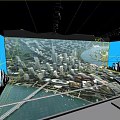 Advanced Modern Urban Tech Display Featuring Large Screen Cityscape River View And Data Visualization 3d model