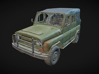 Vintage Green Off Road Vehicle With Canvas Top And Rusty Metal Bumper 3d model