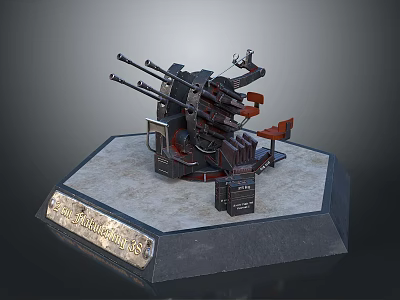Watercraft Naval Weapon System With Multi barrel Gun Model Display Platform 3d model