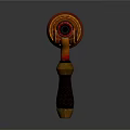 Vintage Handheld Equipment With Red Circular Component Gold Accents And Black Handle