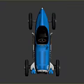Blue Vintage Open Top Race Car With Black Seats And Silver Wheels On Dark Background