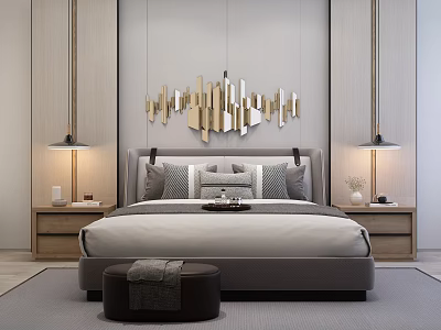 Modern background double bed 3d model