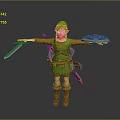 Adventurous Green Outfit Hero Character Holding Sword Shield Open Arms 3d model