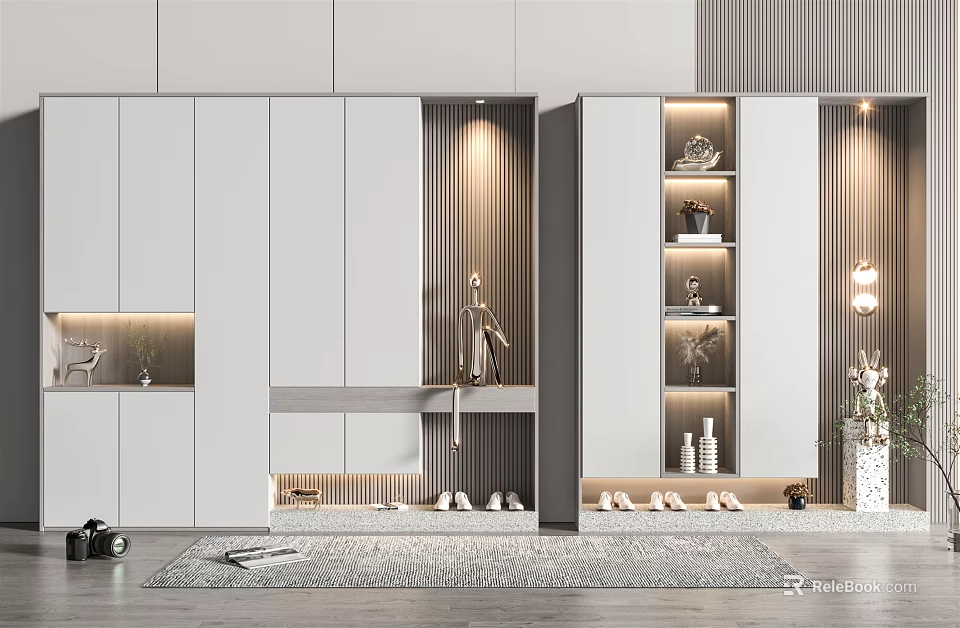Modern Shoe Cabinet With Storage Cabinets Display Shelves And LED Lighting 3d model 