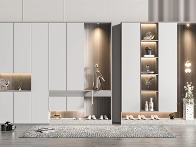 Modern Shoe Cabinet With Storage Cabinets Display Shelves And LED Lighting 3d model