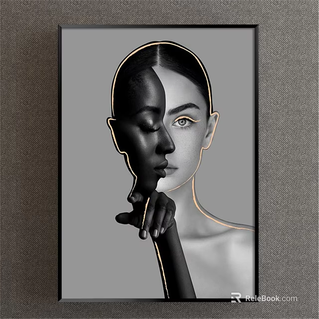 Modern Abstract Portrait Painting With Dual Tone Face And Artistic Hand On Cheek 3d model 