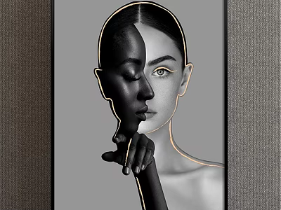 Modern Abstract Portrait Painting With Dual Tone Face And Artistic Hand On Cheek 3d model