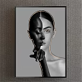 Modern Abstract Portrait Painting With Dual Tone Face And Artistic Hand On Cheek