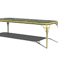 Elegant Modern Stool With Golden Metal Legs And Patterned Decorative Top