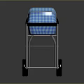 Blue Checkered Baby Stroller with Canopy Four Wheels and Metal Frame Design