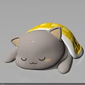 Cute Gray Cat Cartoon Character With Yellow Checkered Back Cover Sleeping Peacefully On Shiny Surface