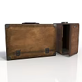 Vintage Brown Leather Suitcase With Open Lid And Metal Corner Hardware
