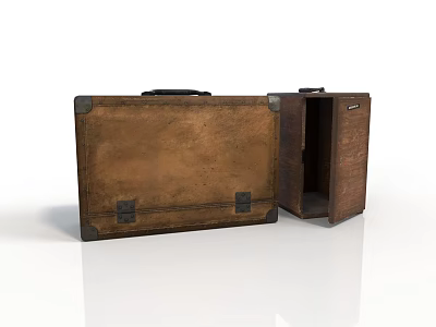 Vintage Brown Leather Suitcase With Open Lid And Metal Corner Hardware 3d model
