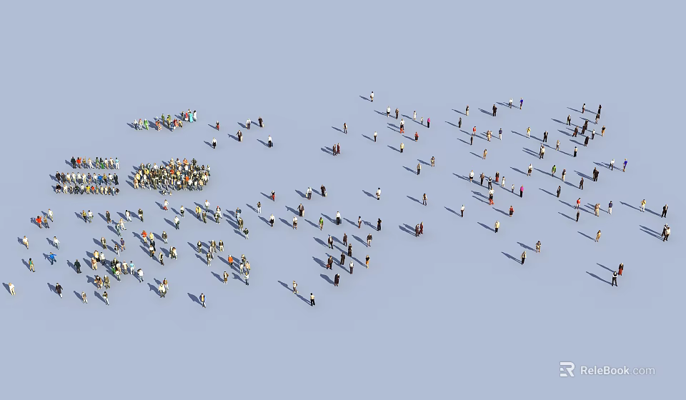 Many People Scattered In Various Poses On Light Blue Background 3d model