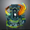 Magical Fantasy Architecture With Stone Blocks Archway Golden Koi Fish And Glowing Greenery