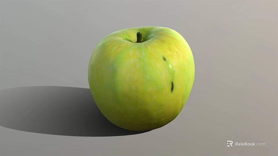 Close Up View Of Fresh Ripe Green Apple With Natural Shadow On Gray Background 3d model 
