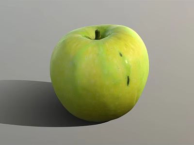 Close Up View Of Fresh Ripe Green Apple With Natural Shadow On Gray Background 3d model