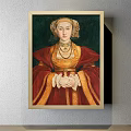 Classical Portrait Painting of Noblewoman in Red Gold Attire with Jewelry and Green Background