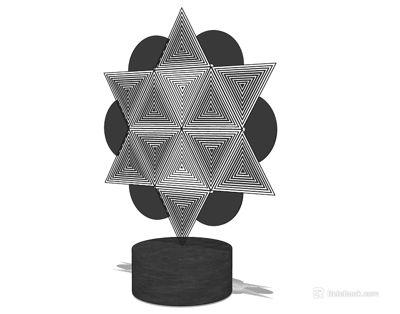 Decorative Ornament Set With Star Shaped Geometric Pattern Black And White Striped Design Circular Base 3d model 