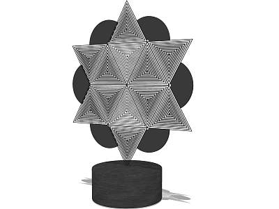 Decorative Ornament Set With Star Shaped Geometric Pattern Black And White Striped Design Circular Base 3d model