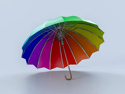 Vibrant Rainbow Colored Umbrella Essential Daily Living Item With Colorful Panels And Curved Handle 3d model