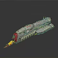 Futuristic Sci-Fi spaceship 3D model with gray body red details and engine flames