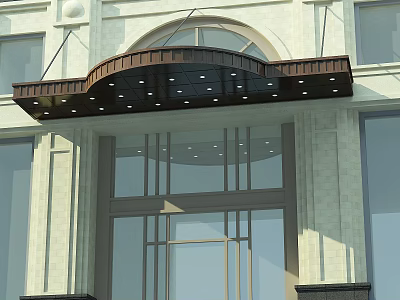 Decorative Brown Awning For Building Entrance With Exterior Lights And Metal Frame 3d model