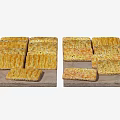 Golden Square Flaky Pastries Arranged On Stone Slabs With Savory Layers