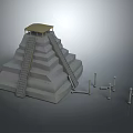Ancient Pyramid Structure With Tiered Steps Roofed Top Platform And Surrounding Stone Columns