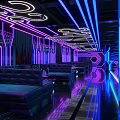 Neon Illuminated Modern Bar Interior With Blue Lines Sofas Tables And Wine Bottles 3d model