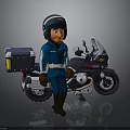 Police Officer In Blue Uniform Standing Next To Patrol Motorcycle With Storage Box
