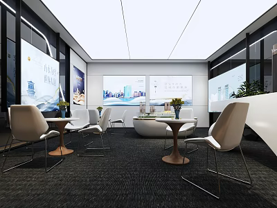 Modern Property Sales Office Interior With Display Screens Sofas Tables And Chairs 3d model