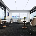Modern Property Sales Office Interior With Display Screens Sofas Tables And Chairs