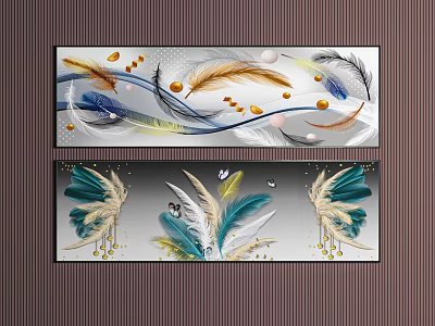 Colorful Feather Decorative Wall Art with Blue Yellow White Plumes and Beads for Modern Interior 3d model