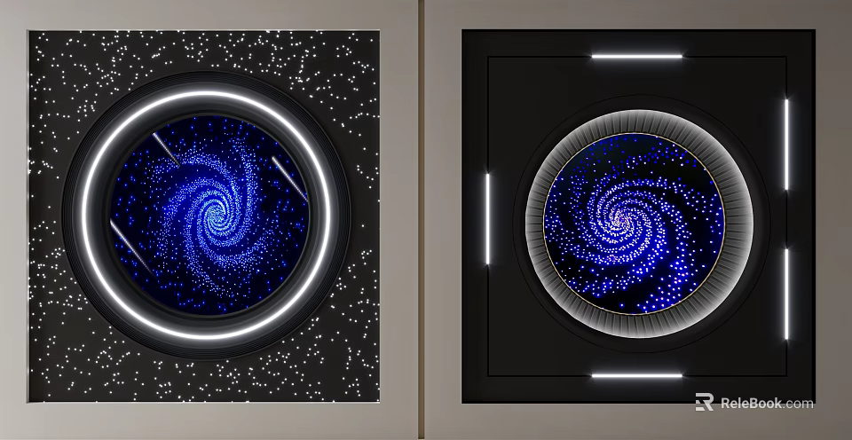 Ceiling Design With Starry Sky Spiral Pattern And Decorative Lights 3d model 