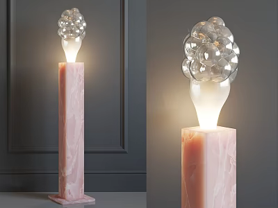 Pink Marble Floor Lamp With Transparent Glass Ball Cluster Illuminated In Modern Interior 3d model