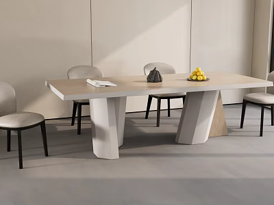 Modern Dining Table Set With Four Chairs And Fruits On Top Surface 3d model