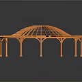 Open Orange Circular Grid Framework Pavilion With Supporting Columns Design 3d model