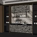 Luxurious Modern Sideboard With Patterned Panels Marble Top And Wine Bottle 3d model
