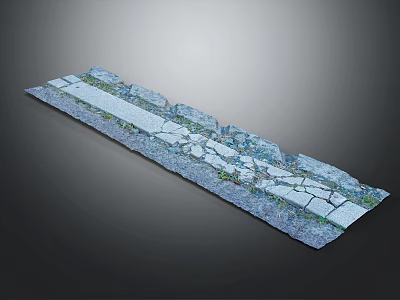 Damaged Terrain With Cracks Weeds And Natural Erosion On Concrete Slab 3d model