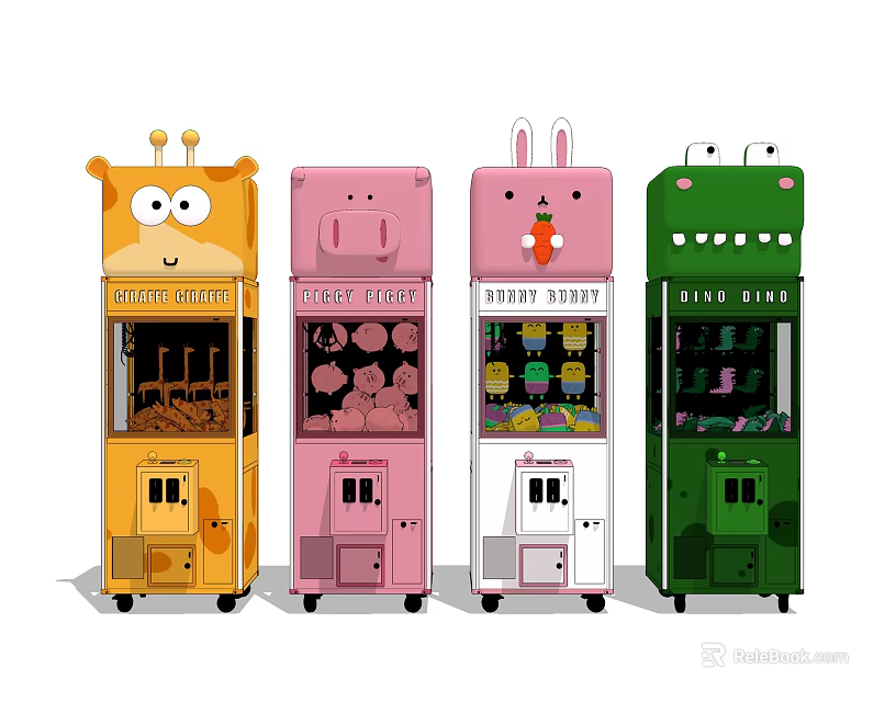 Fun Animal Shaped Toy Claw Machines in Various Colors for Kids Entertainment 3d model 