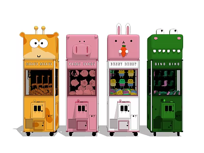 Fun Animal Shaped Toy Claw Machines in Various Colors for Kids Entertainment 3d model