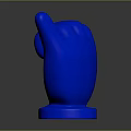 Man Holding Blue Rock Hand Gesture Sculpture With Blue Base