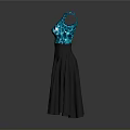 Organ Texture Pattern Sleeveless Dress Featuring Blue Green Top And Black Hair Like Skirt