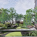 Modern Residential Landscape Entrance Featuring Stone Steps Sculpture And Lush Green Plants