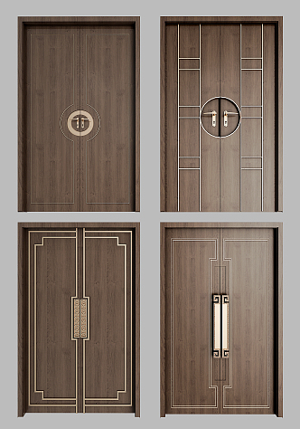 New Chinese style double door combination 3d model