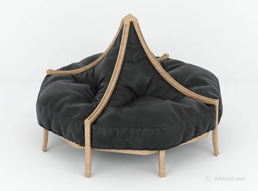Modern Black Unconventional Sofa With Wooden Frame Circular Design And Soft Cushions 3d model 